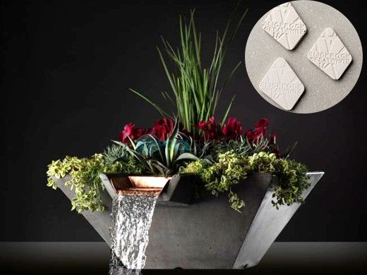 Slick Rock Concrete 29" Square Cascade Water Bowl + Planter | Great White | Stainless Steel Scupper | KCC29SSCSS-GREATWHITE