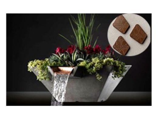 Slick Rock Concrete 29" Square Cascade Water Bowl + Planter | Mahogany | Stainless Steel Scupper | KCC29SSCSS-MAHOGANY