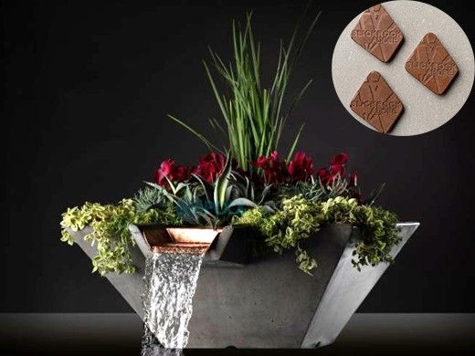 Slick Rock Concrete 29" Square Cascade Water Bowl + Planter | Adobe | Copper Scupper | KCC29SSCC-ADOBE