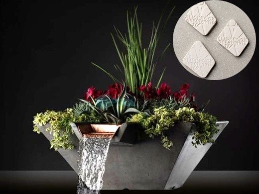 Slick Rock Concrete 29" Square Cascade Water Bowl + Planter | Great White | Copper Scupper | KCC29SSCC-GREATWHITE