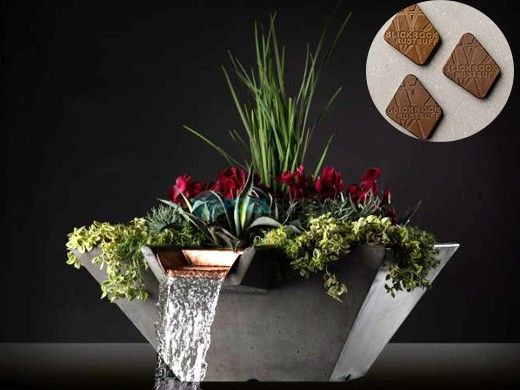 Slick Rock Concrete 29" Square Cascade Water Bowl + Planter | Rust Buff | Copper Scupper | KCC29SSCC-RUSTBUFF