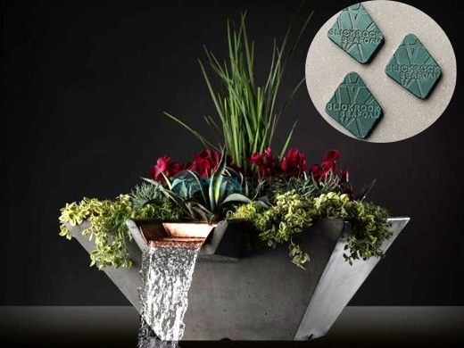 Slick Rock Concrete 29" Square Cascade Water Bowl + Planter | Seafoam | Copper Scupper | KCC29SSCC-SEAFOAM