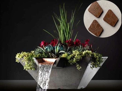 Slick Rock Concrete 34" Square Cascade Water Bowl + Planter | Mahogany | Copper Scupper | KCC34SSCC-MAHOGANY