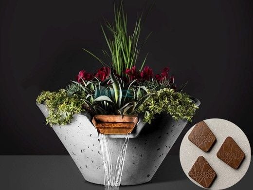 Slick Rock Concrete 34" Conical Cascade Water Bowl + Planter | Mahogany | Stainless Steel Scupper | KCC34CSCSS-MAHOGANY