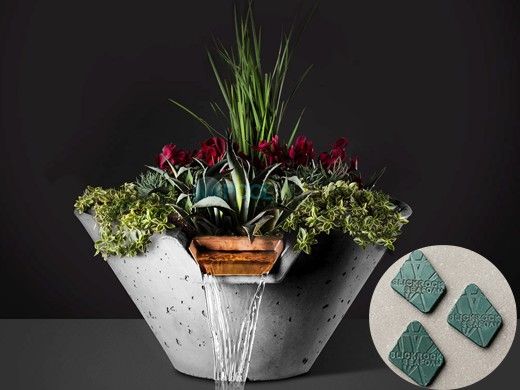 Slick Rock Concrete 34" Conical Cascade Water Bowl + Planter | Seafoam | Stainless Steel Scupper | KCC34CSCSS-SEAFOAM