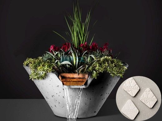 Slick Rock Concrete 34" Conical Cascade Water Bowl + Planter | Great White | Copper Scupper | KCC34CSCC-GREATWHITE