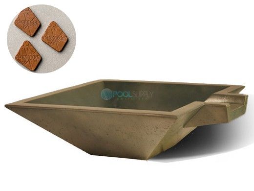 Slick Rock Concrete 30" Square Spill Water Bowl | Copper | Stainless Steel Spillway | KSPS3010SPSS-COPPER