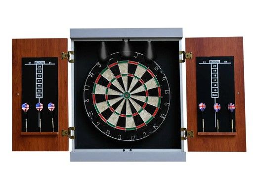 Hathaway Geneva Bristle Dartboard and Cabinet Set with LED Lighting | Walnut Finish | BG50394