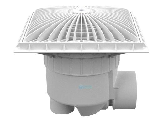 AquaStar 12'' Square MoFlow Suction Outlet Cover with 3'' Socket Sump and 4'' Spigot Side Port | White | 12MF101SSB
