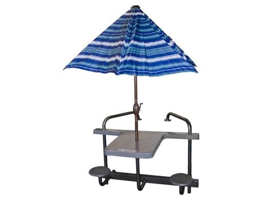 Global Pool Products 2-Seat Swim-Up High-Top Table with Matching Umbrella | Copper Vein Powder Coated Frame - Granite Tan Top | GPPOTE-2STHT-CV-U
