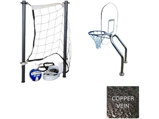 Global Pool Products X2 Basketball 17.5" Anchor Spacing & Volleyball with 16' Net & Ball Combo | Copper Vein | No Anchors | GPP-X2VB16-CV