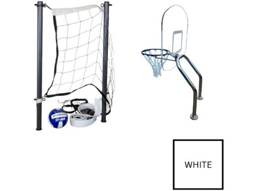 Global Pool Products X2 Basketball 17.5" Anchor Spacing & Volleyball with 16' Net & Ball Combo | White | No Anchors | GPP-X2VB16-WH