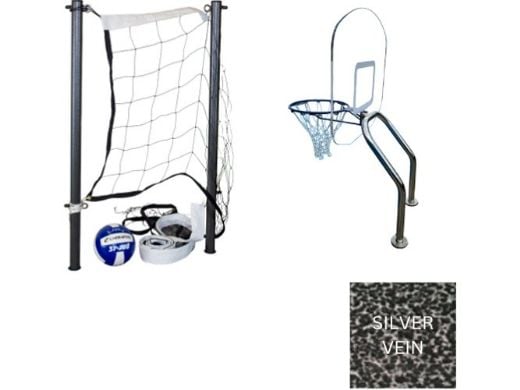 Global Pool Products X2 Basketball 17.5" Anchor Spacing & Volleyball with 20' Net & Ball Combo | Silver Vein | No Anchors | GPP-X2VB20-SV