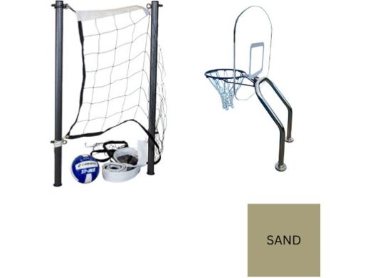 Global Pool Products X2 Basketball 17.5" Anchor Spacing & Volleyball with 20' Net & Ball Combo | Sand | No Anchors | GPP-X2VB20-SD