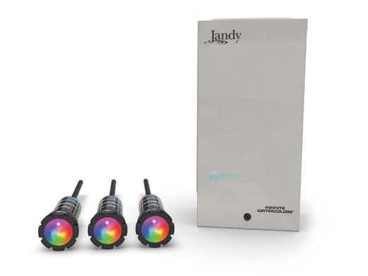 Jandy Infinite WaterColors Nicheless RGBW 3-LED Pool Light Kit + 300W Transformer Light Controller | 15W 14V 100' Cord | IWC3KIT15W100