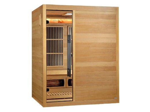Golden Designs Soria 3-Person Hybrid Sauna Full Spectrum and Harvia Traditional Stove with Himalayan Salt | Hemlock | GDI-8330-01