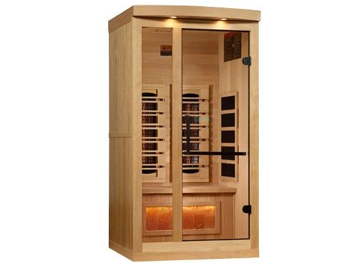 Golden Designs 1-Person Full Spectrum PureTech Near Zero EMF FAR Infrared Sauna with Himalayan Salt Bar | Hemlock | GDI-8010-03