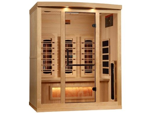 Golden Designs 3-Person Full Spectrum PureTech Near Zero EMF FAR Infrared Sauna with Himalayan Salt Bar | Hemlock | GDI-8030-03