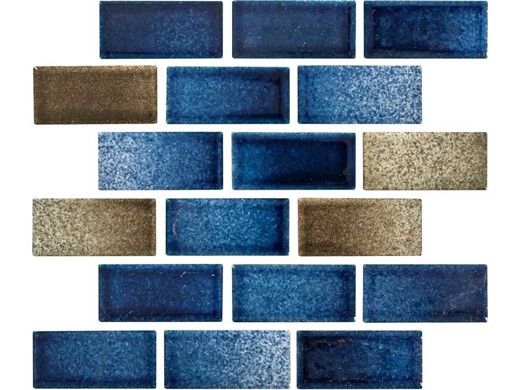 National Pool Tile Blended Brick 1x2 Series | Blue/Gray Mix | MASBBM2