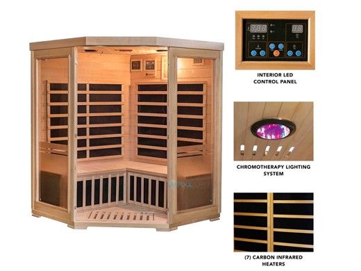 HeatWave Sonoma 3-Person Hemlock Infrared Corner Sauna with 7