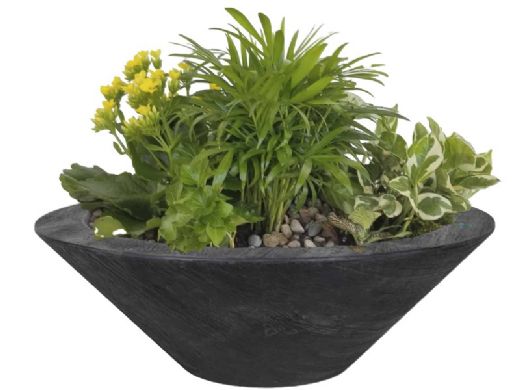 The Outdoor Plus 32" Round Cazo Planter Bowl | GFRC Wood Grain | Ebony | OPT-32RWGPO-EBN