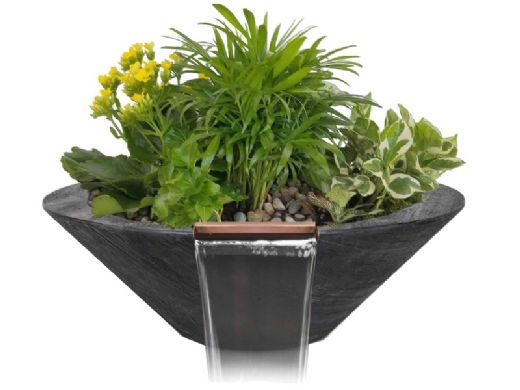 The Outdoor Plus 32" Round Cazo Planter & Water Bowl | GFRC Wood Grain | Ebony | OPT-32RWGPW-EBN