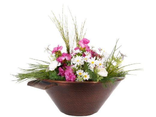 The Outdoor Plus 30" Round Cazo Planter & Water Bowl | Hammered Patina Copper | OPT-R30CPW