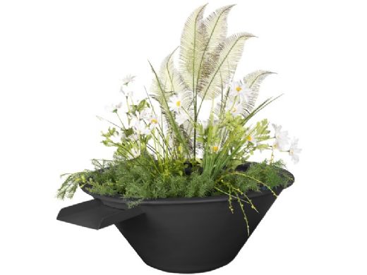 The Outdoor Plus 36" Round Cazo Planter & Water Bowl | Powder Coated Metal | Black | OPT-R36PCPW-BLK