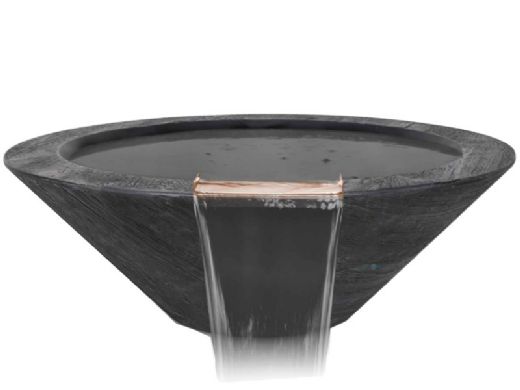 The Outdoor Plus 24" Round Cazo Water Bowl | GFRC Wood Grain | Ebony | OPT-24RWGWO-EBN