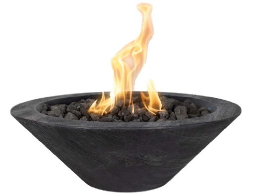 The Outdoor Plus 24" Round Cazo Fire Bowl | GFRC Wood Grain | Low Voltage Electronic Ignition - Liquid Propane | Ebony | OPT-24RWGFOE12V-EBN-LP