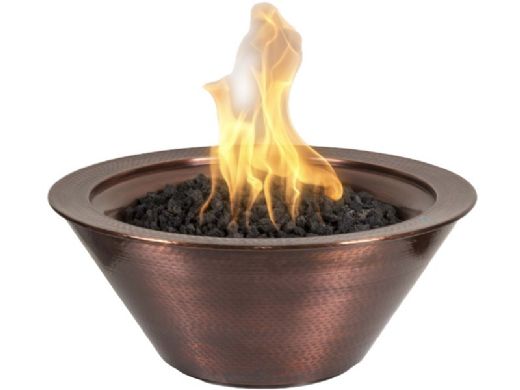 The Outdoor Plus 36" Round Cazo Fire Bowl | Low Voltage Electronic Ignition - LP | Hammered Patina Copper | OPT-102-36NWFE12V-LP