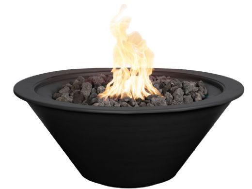 The Outdoor Plus 24" Round Cazo Fire Bowl | Powder-Coated Metal | Low Voltage Electronic Ignition - Natural Gas | Black | OPT-R24PCFOE12V-BLK-NG