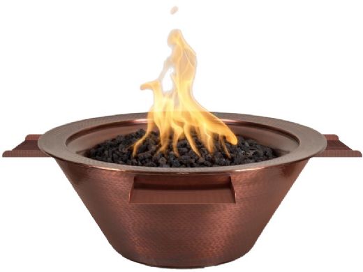 The Outdoor Plus 36" Round Cazo 4-Way Spill Fire & Water Bowl | Match Lit - Natural Gas | Hammered Patina Copper | OPT-4W36-NG