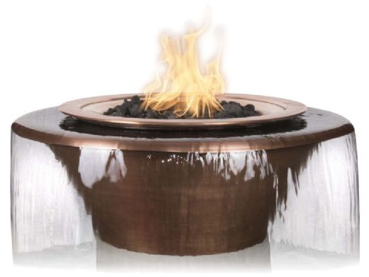 The Outdoor Plus 36" Round Cazo 360 Degree Spill Fire & Water Bowl | Match Lit - Natural Gas | Hammered Patina Copper | OPT-36FW360-NG
