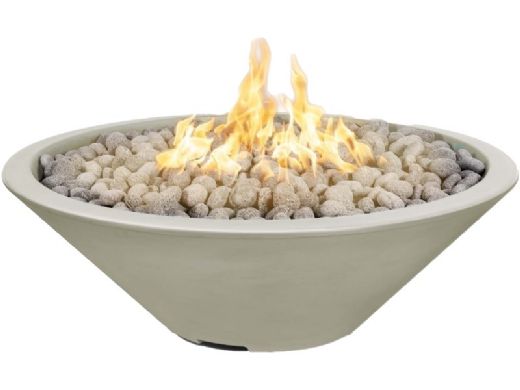 The Outdoor Plus 48" Round Cazo Fire Pit | GFRC Concrete | Low Voltage Electronic Ignition - Natural Gas | Ash | OPT-CZ48E12V-ASH-NG