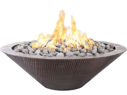 The Outdoor Plus 48" Round Cazo Fire Pit | Narrow Ledge | Low Voltage Electronic Ignition - Natural Gas | Hammered Patina Copper | OPT-RHC48E12V-NG