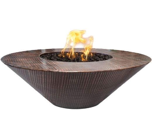 The Outdoor Plus 48" Round Cazo Fire Pit | Wide Ledge | Plug and Play Electronic Ignition - Natural Gas | Hammered Patina Copper | OPT-RS48EKIT-NG
