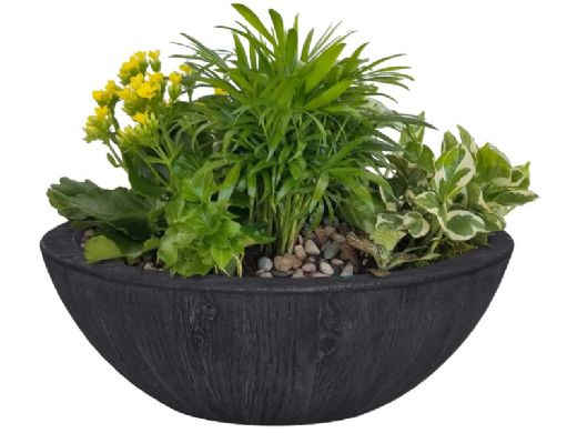 The Outdoor Plus 27" Round Sedona Planter Bowl | GFRC Wood Grain | Ebony | OPT-27RWGPO-EBN