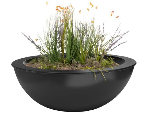 The Outdoor Plus 48" Round Sedona Planter Bowl | Powder-Coated Metal | Black | OPT-48RPCPO-BLK