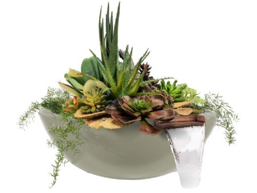 The Outdoor Plus 33" Round Sedona Planter & Water Bowl | GFRC Concrete | Ash | OPT-33RPW-ASH