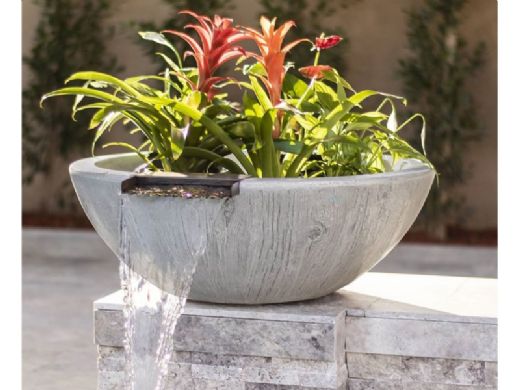 The Outdoor Plus 27" Round Sedona Planter & Water Bowl | GFRC Wood Grain | Ebony | OPT-27RWGWP-EBN