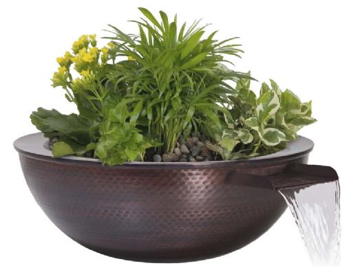 The Outdoor Plus 27" Round Sedona Planter & Water Bowl | Hammered Patina Copper | OPT-27RCPRPW