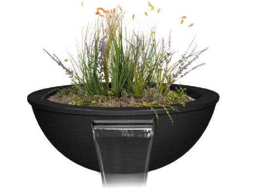 The Outdoor Plus 36" Round Sedona Planter & Water Bowl | Powder Coated Metal | Black | OPT-36RPCPW-BLK