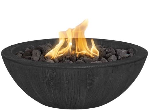 The Outdoor Plus 27" Round Sedona Fire Bowl | GFRC Wood Grain | Low Voltage Electronic Ignition - Liquid Propane | Ebony | OPT-27RWGFOE12V-EBN-LP