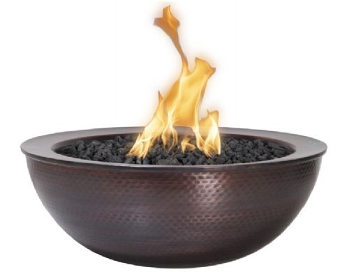 The Outdoor Plus 27" Round Sedona Fire Bowl | Match Lit - Natural Gas | Hammered Patina Copper | OPT-27RCPRFO-NG