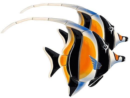 Ceramic Mosaic Double Moorish Idol Fish 14 in x 14 in | M55D
