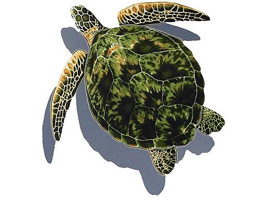 Porcelain Mosaic Sea Turtle Green | 18" x 21"  with Shadow | PORC-GT3-18/SH