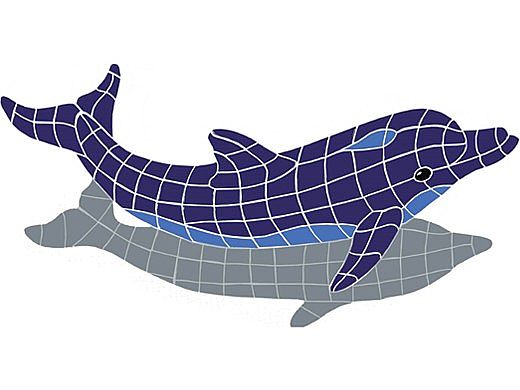 Artistry In Mosaics Dolphin Jumping with Shadow Mosaic | 21" x 42" | DJSBLUNM