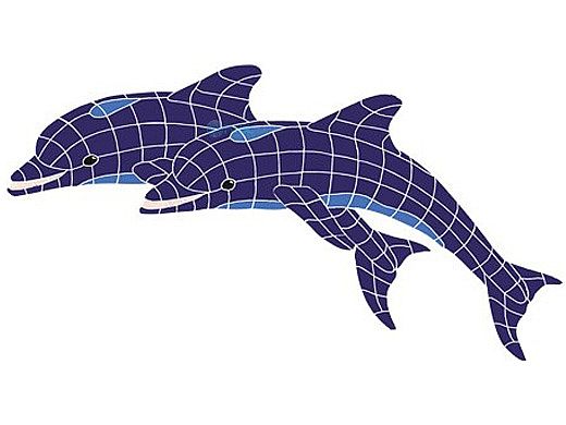 Artistry In Mosaics Twins Dolphin Mosaic | 24" x 56" | DTWBLUOL