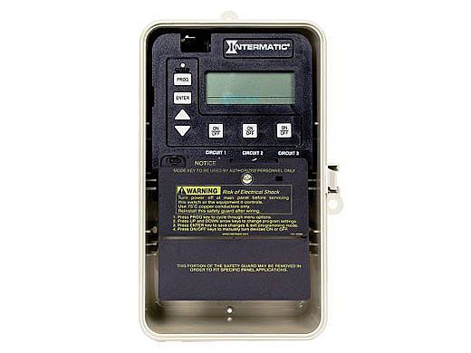 Intermatic PE100 Series Digital 3 Circuit Time Control | Type 3R Plastic Enclosure, Freeze Probe and Switch Type 3-SPST | PE153PF